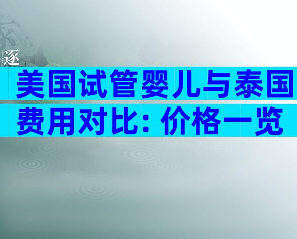 美国试管婴儿与泰国费用对比: 价格一览